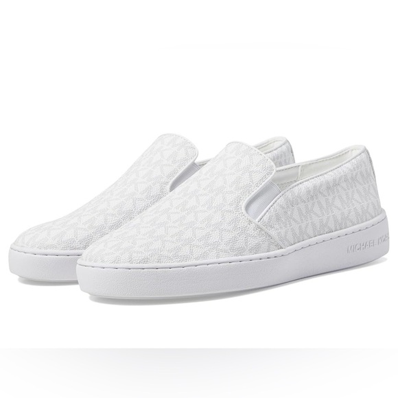 MICHAEL Michael Kors Keaton Slip-On (White Mini MK Logo Coated Canvas/Nappa) - Picture 3 of 16